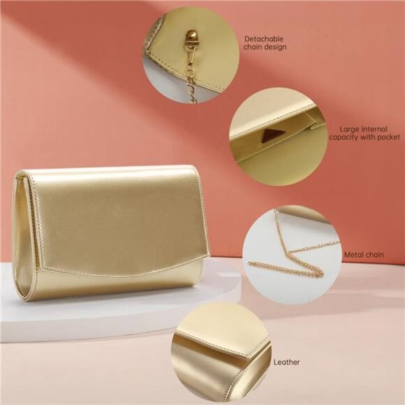 Women Vegan Leather Fashion Clutch Gold - Picture 6 of 7